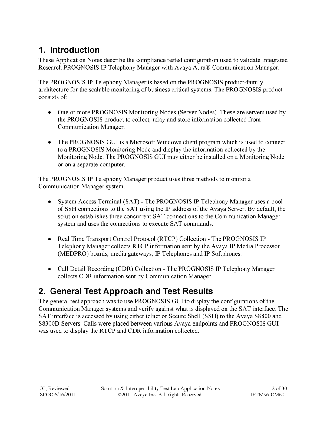 Avaya IPTM96-CM601 manual Introduction, General Test Approach and Test Results 