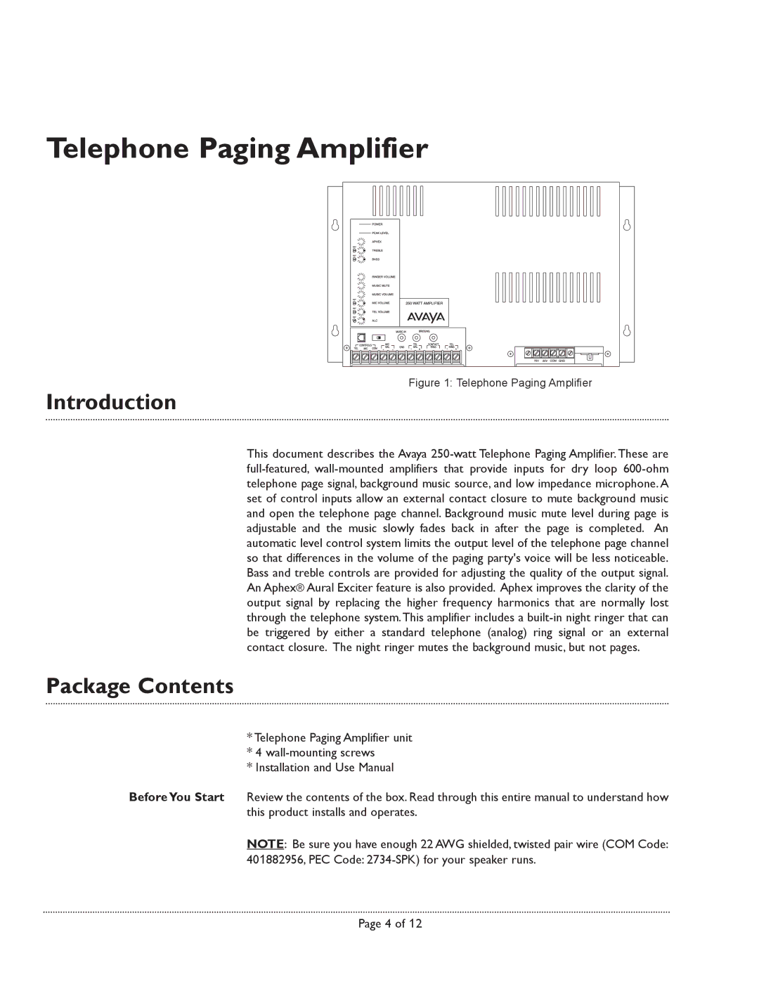 Avaya LU250WAMP manual Introduction, Package Contents 