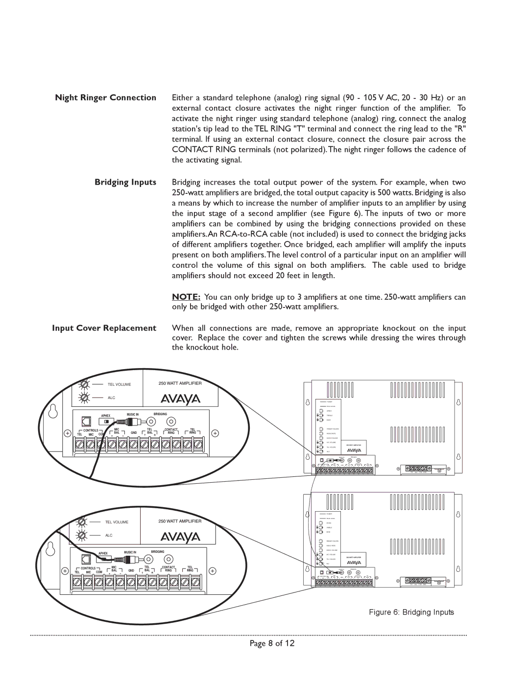 Avaya LU250WAMP manual Bridging Inputs 