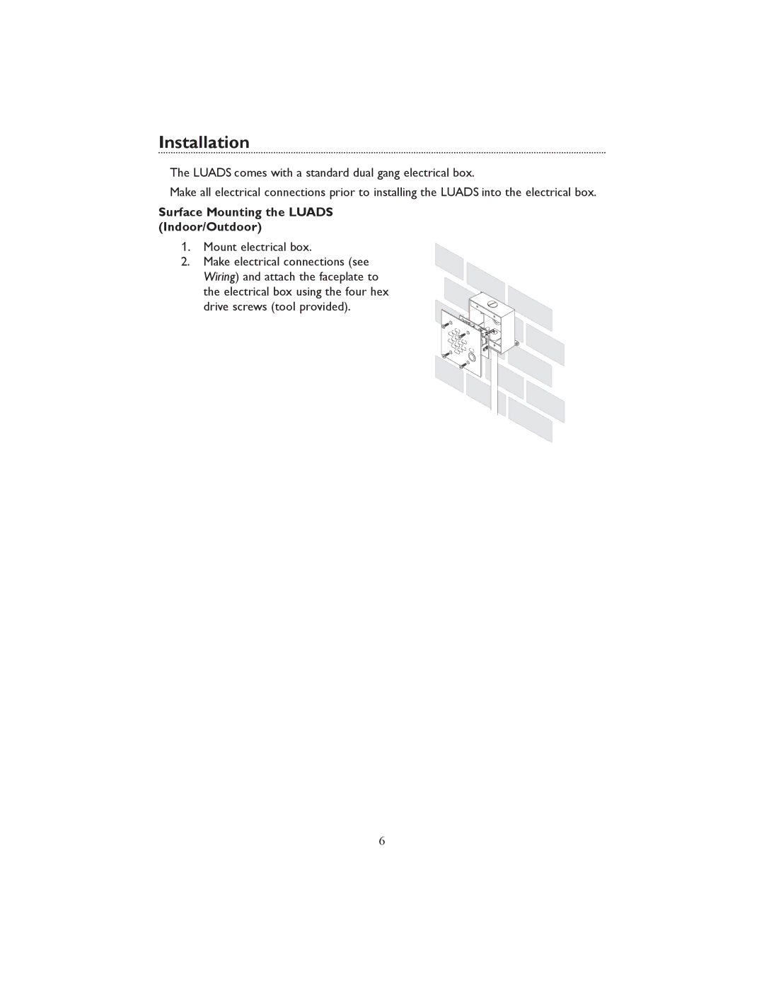 Avaya LUADS, Analog Door Phone specifications Installation, Surface Mounting the Luads Indoor/Outdoor 