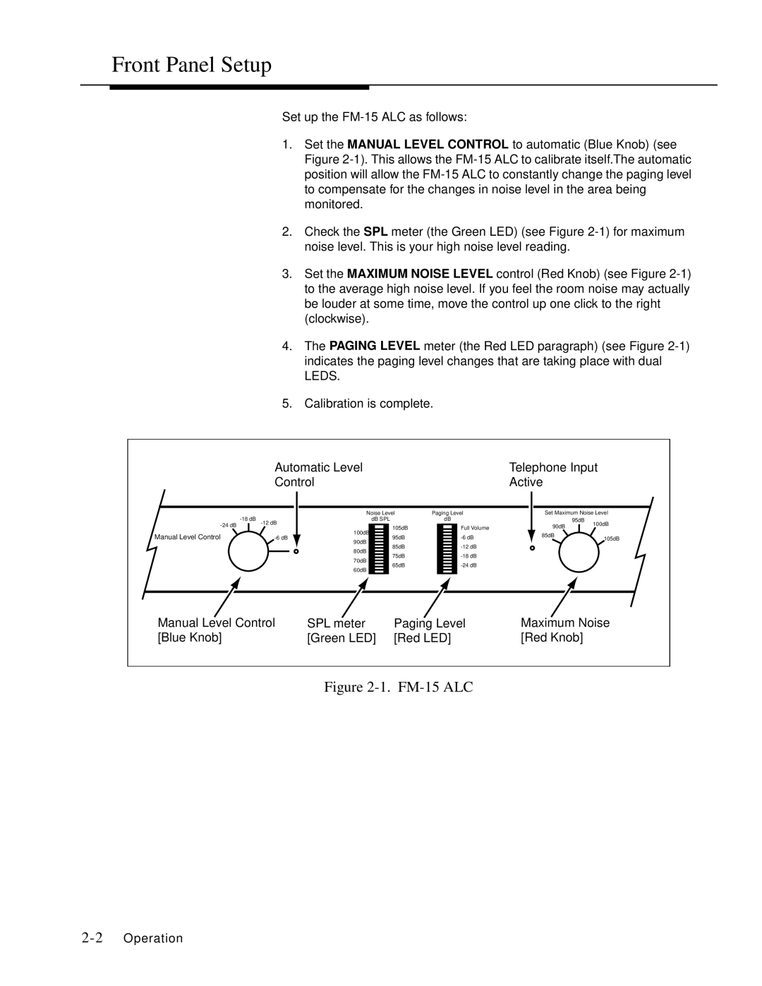 Avaya LUALC, Ambient Level Controller manual Front Panel Setup, Manual Level Control 