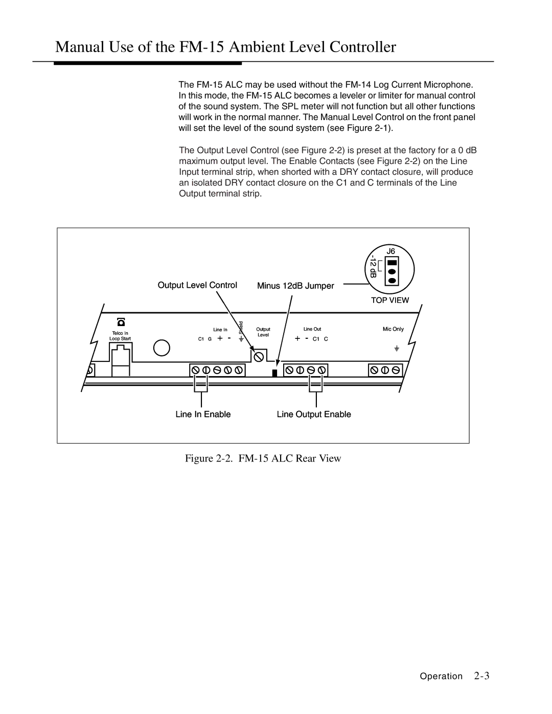 Avaya LUALC manual Manual Use of the FM-15 Ambient Level Controller, FM-15 ALC Rear View 