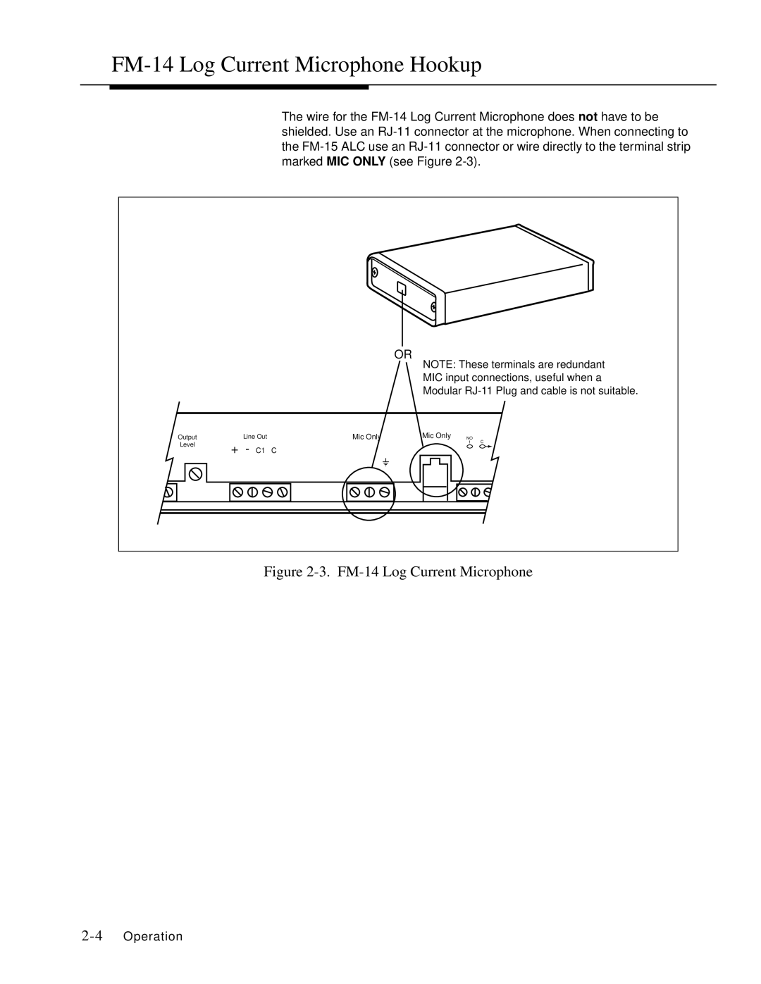 Avaya LUALC, Ambient Level Controller manual FM-14 Log Current Microphone Hookup 