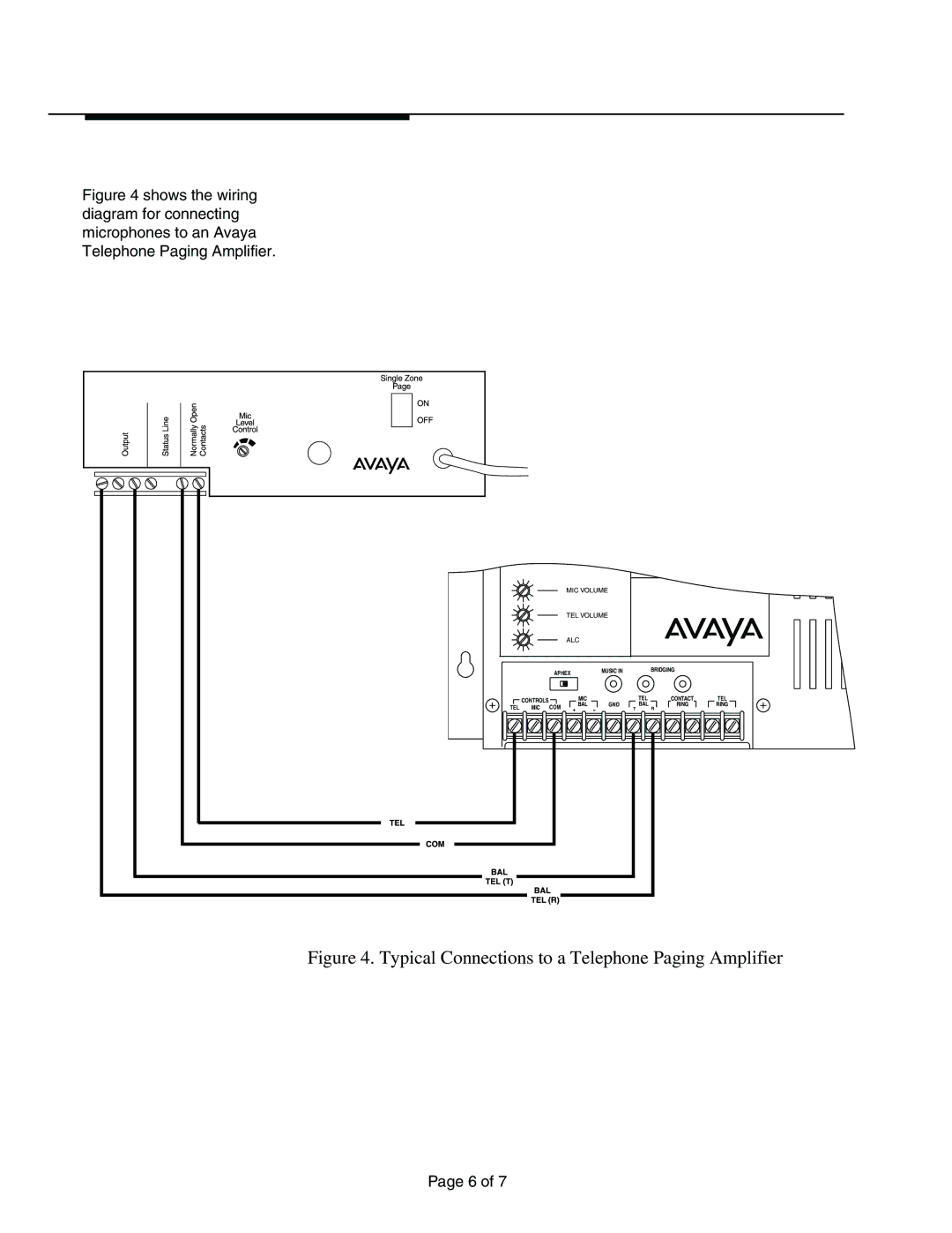 Avaya LUMULZMIC manual Typical Connections to a Telephone Paging Amplifier 