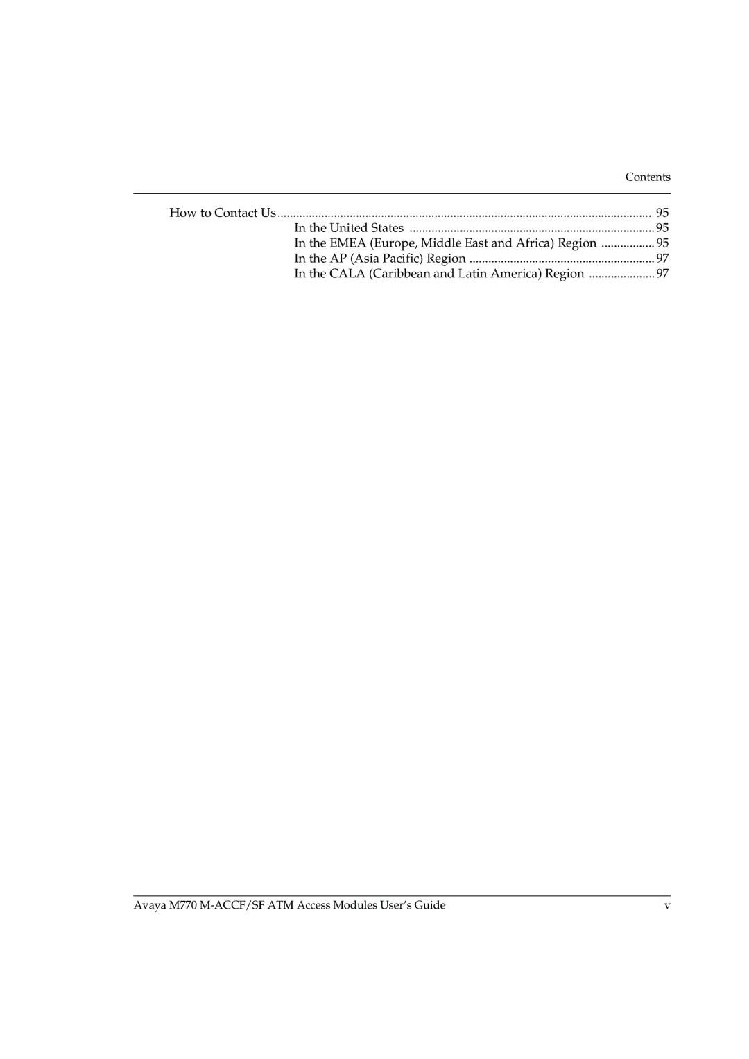 Avaya M-ACCF/SF manual Contents 