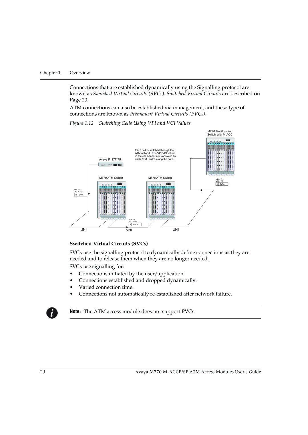 Avaya M-ACCF/SF manual Switching Cells Using VPI and VCI Values, Switched Virtual Circuits SVCs 