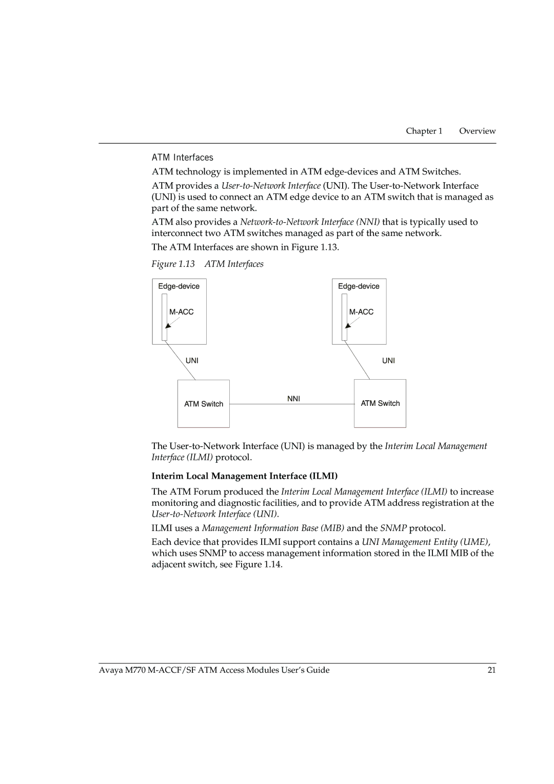 Avaya M-ACCF/SF manual ATM Interfaces, Interim Local Management Interface Ilmi 