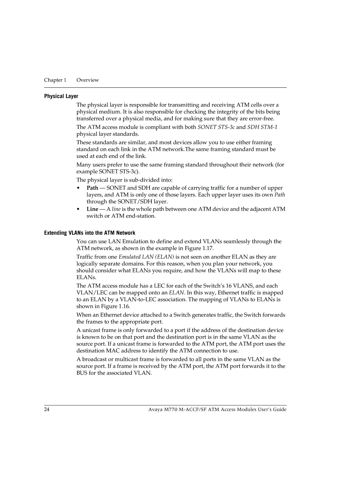 Avaya M-ACCF/SF manual Physical Layer, Extending VLANs into the ATM Network 