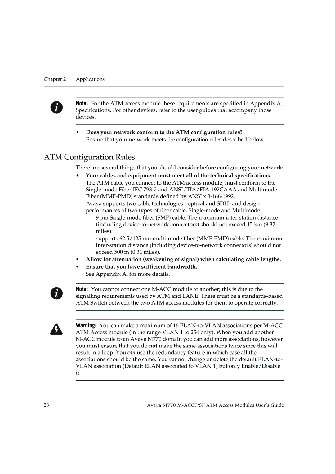 Avaya M-ACCF/SF manual ATM Configuration Rules, Does your network conform to the ATM configuration rules? 