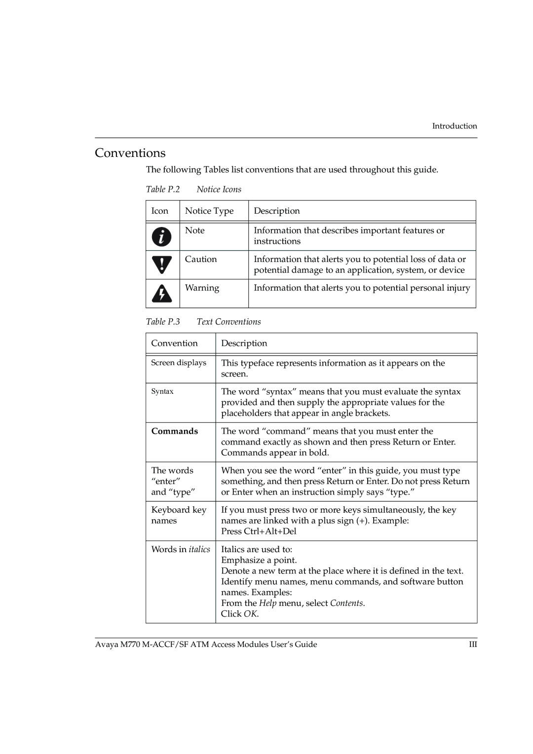 Avaya M-ACCF/SF manual Conventions 