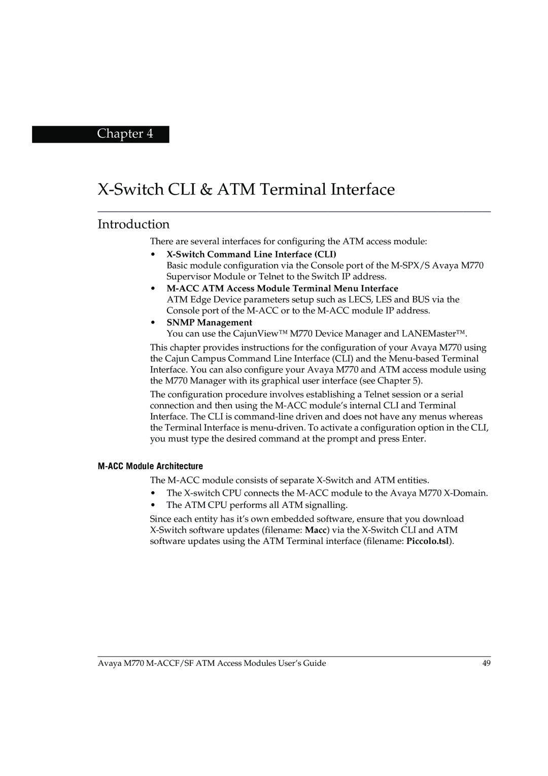 Avaya M-ACCF/SF Switch CLI & ATM Terminal Interface, Introduction, Switch Command Line Interface CLI, Snmp Management 