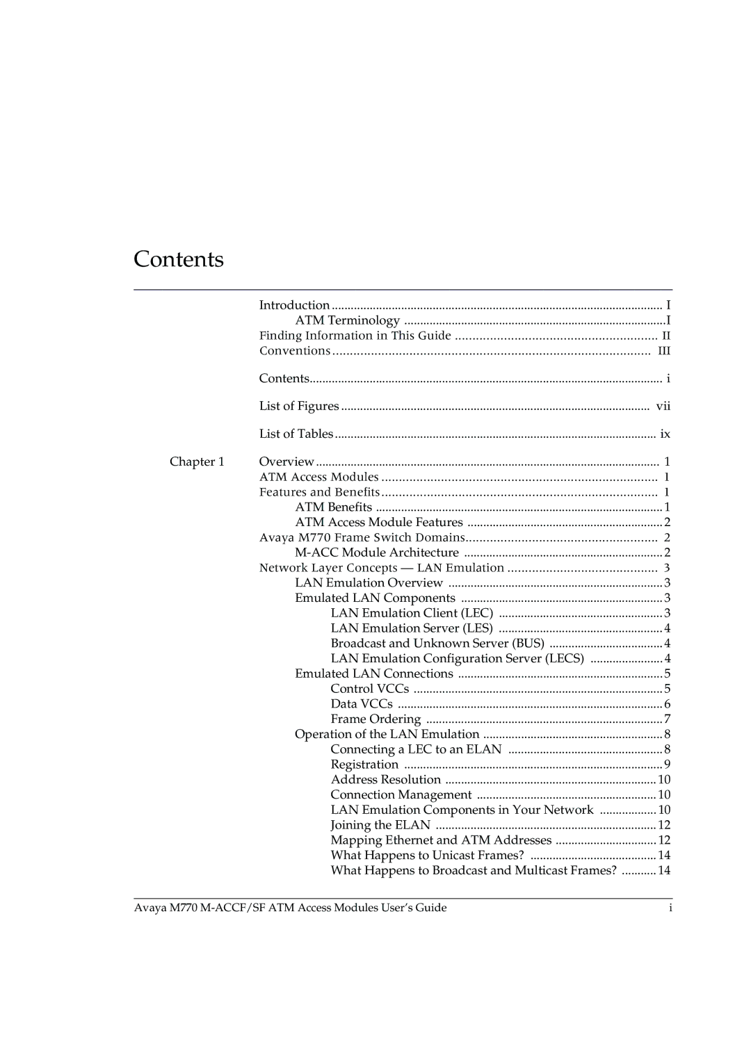 Avaya M-ACCF/SF manual Contents 