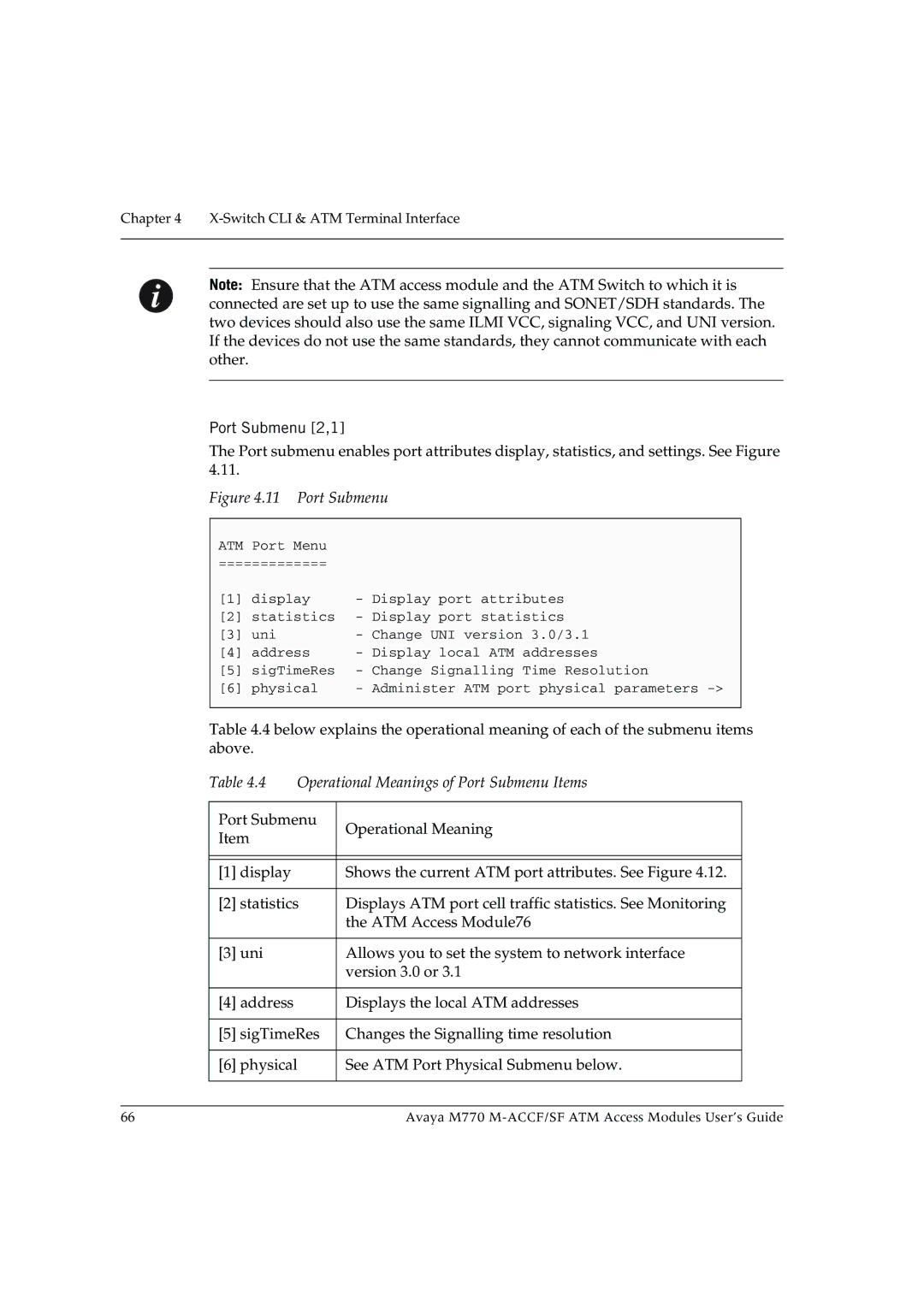 Avaya M-ACCF/SF manual Port Submenu 2,1, Operational Meanings of Port Submenu Items 