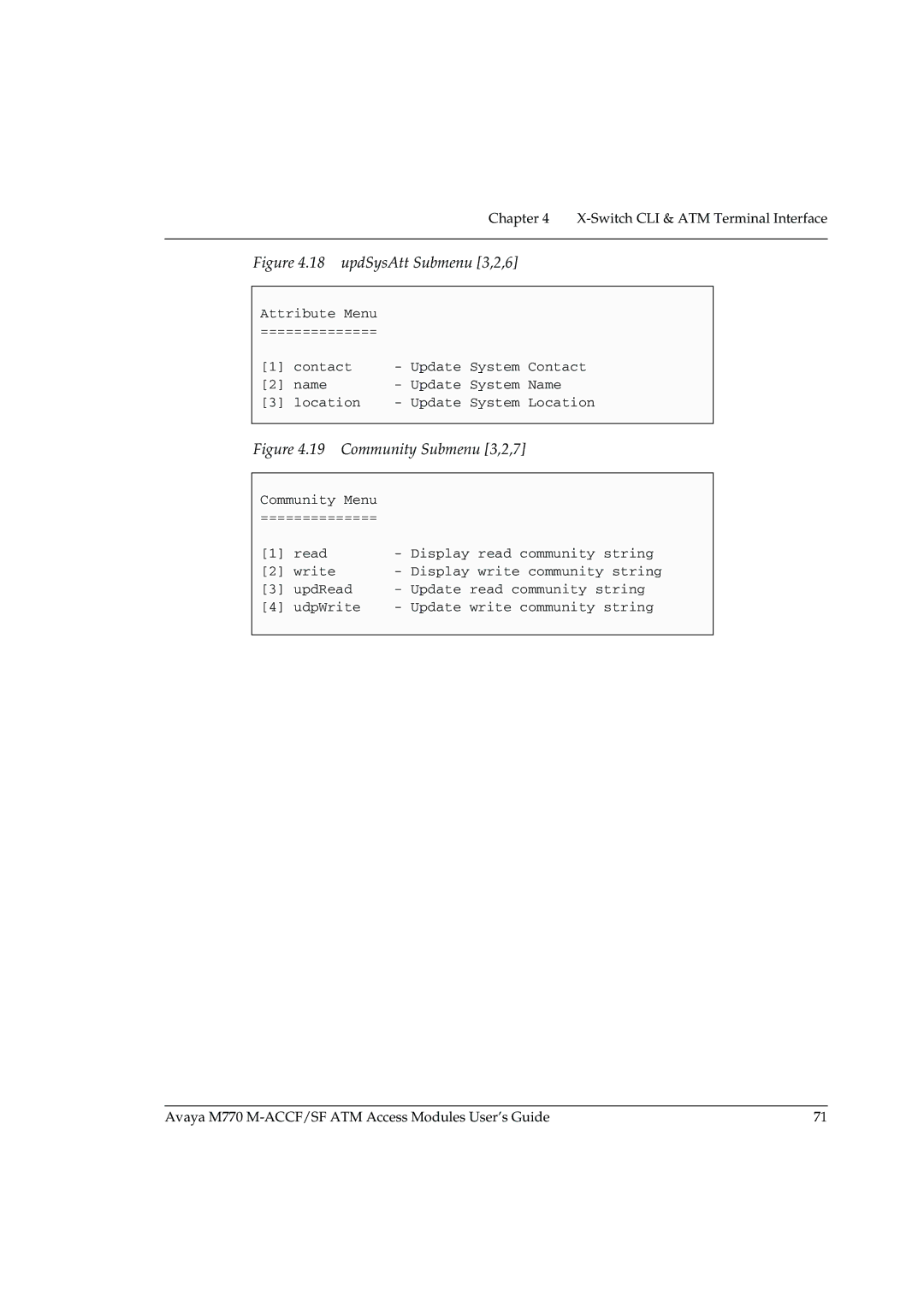 Avaya M-ACCF/SF manual updSysAtt Submenu 3,2,6 