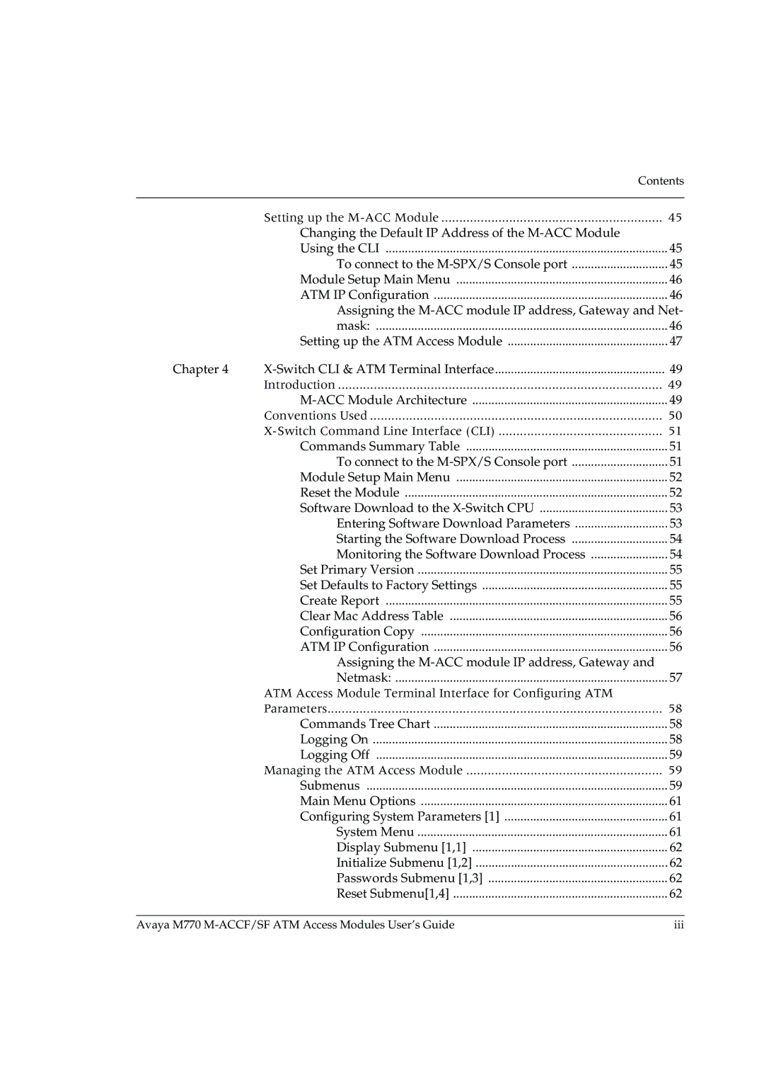 Avaya manual Avaya M770 M-ACCF/SF ATM Access Modules User’s Guide Iii 