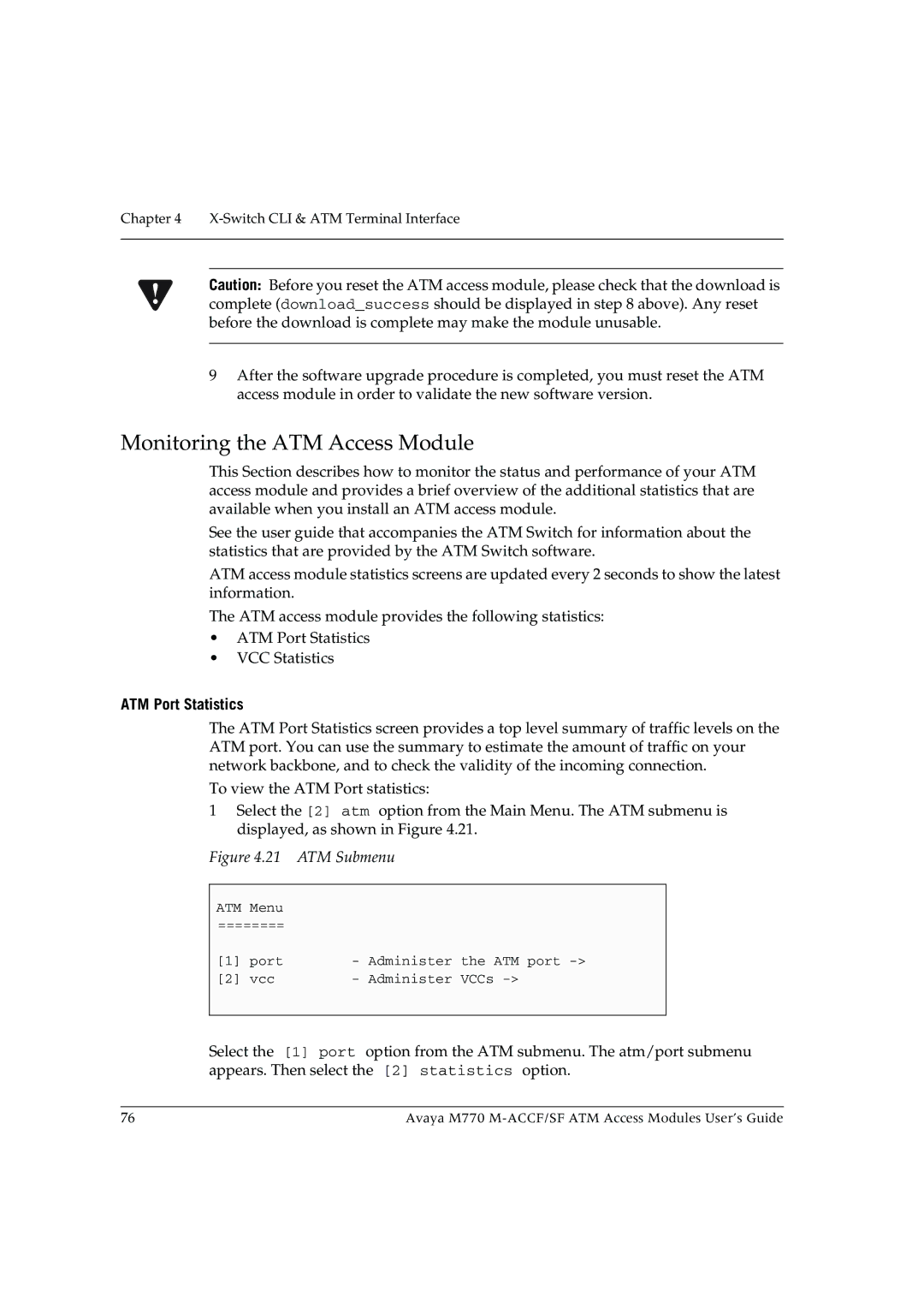 Avaya M-ACCF/SF manual Monitoring the ATM Access Module, ATM Port Statistics 