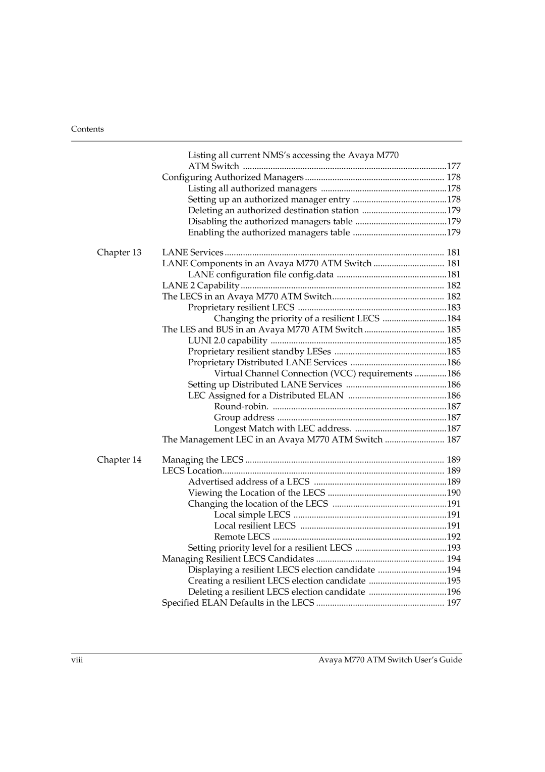 Avaya manual Viii Avaya M770 ATM Switch User’s Guide 