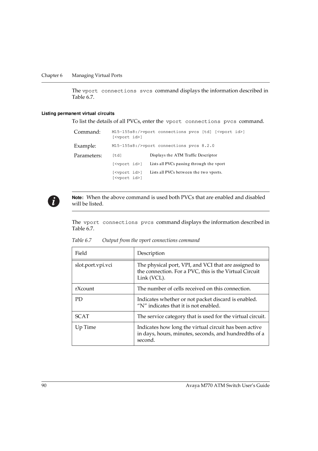 Avaya M770 manual Listing permanent virtual circuits, Scat 