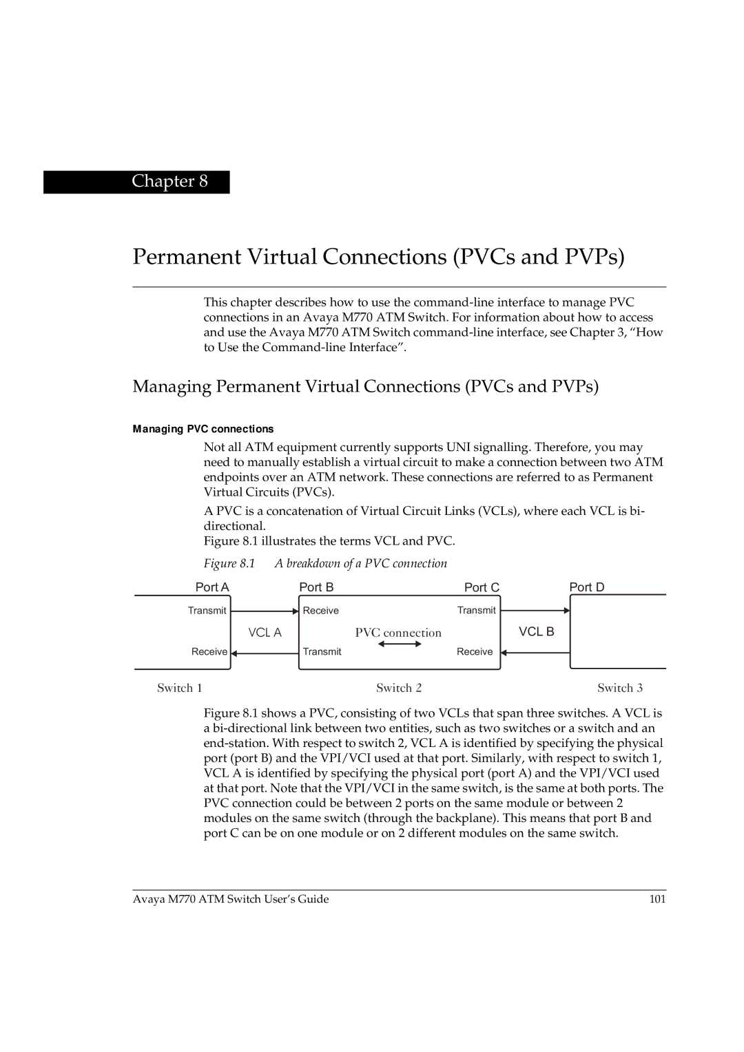 Avaya M770 manual Managing Permanent Virtual Connections PVCs and PVPs, Managing PVC connections 