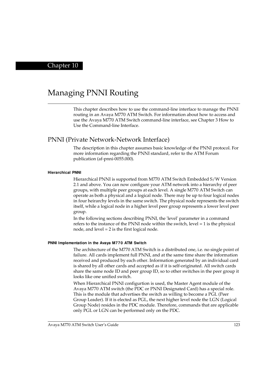 Avaya M770 manual Managing Pnni Routing, Pnni Private Network-Network Interface, Hierarchical Pnni 