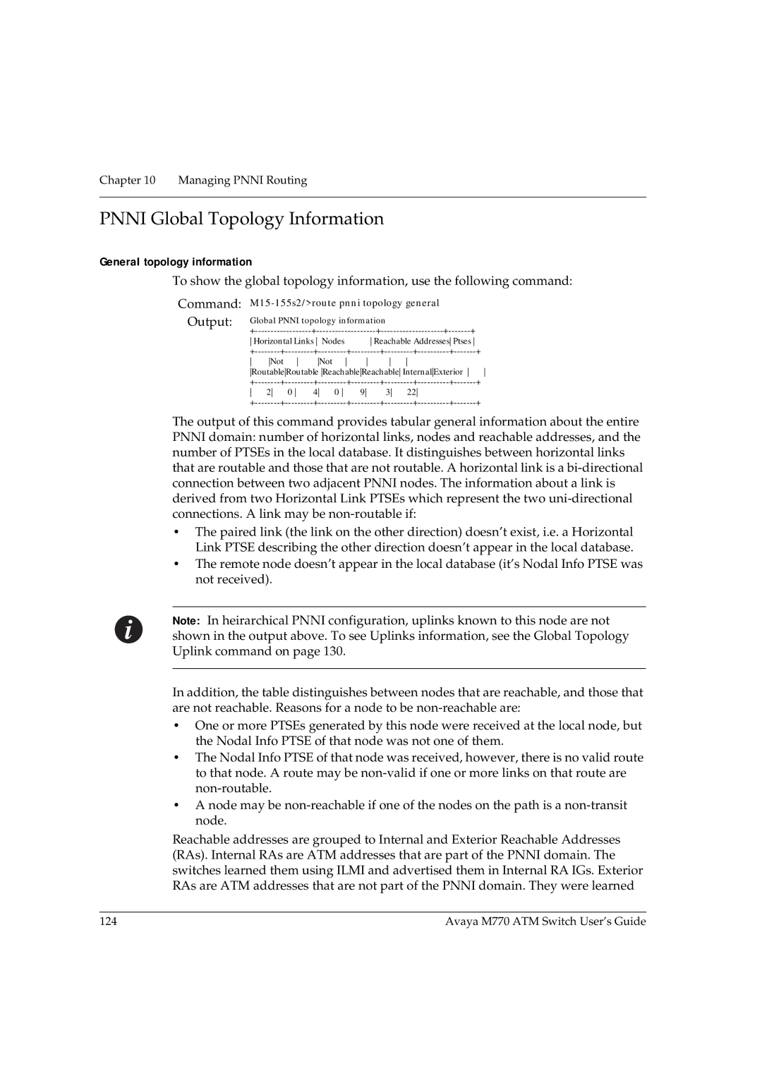 Avaya M770 manual Pnni Global Topology Information, General topology information 