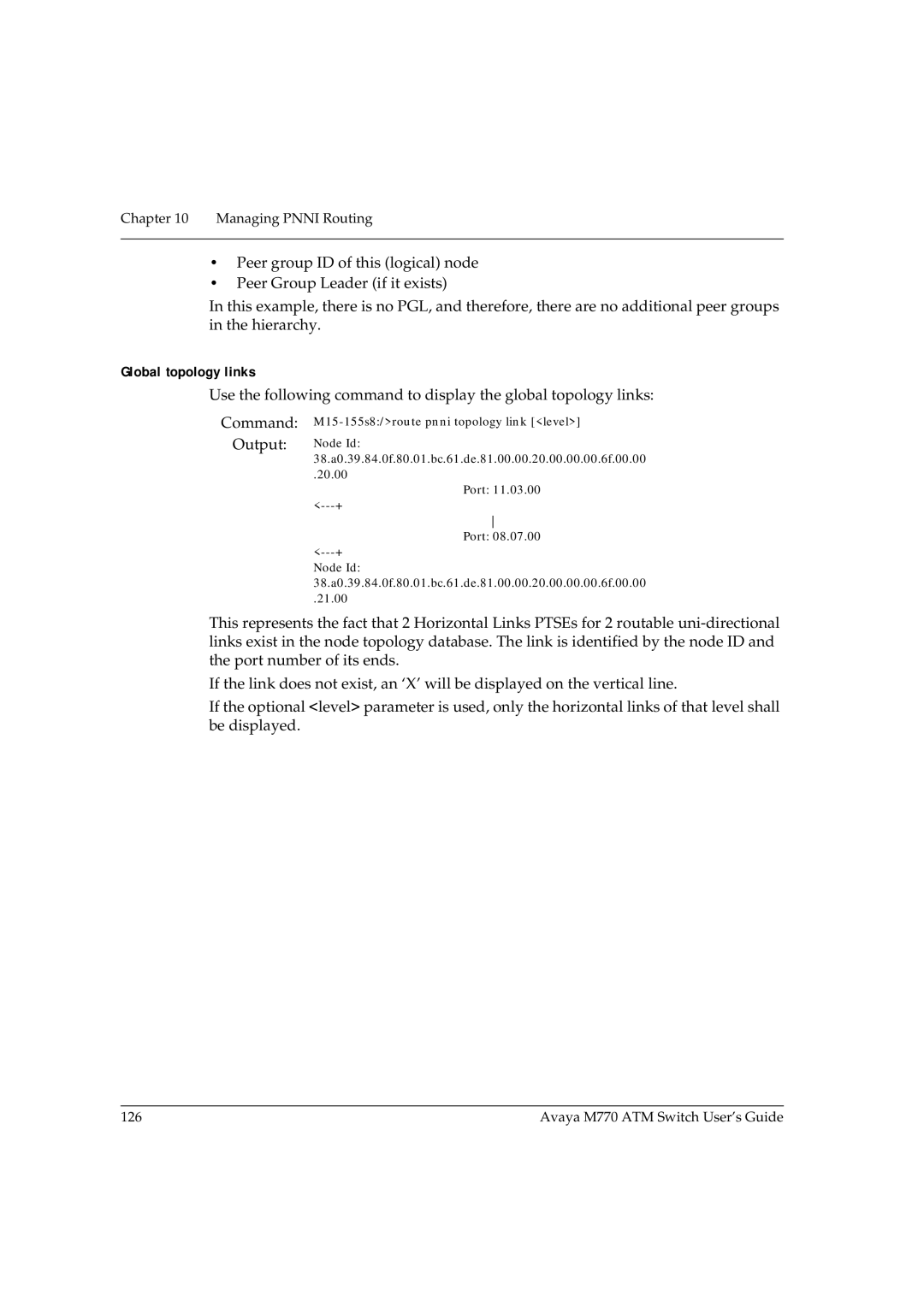 Avaya M770 manual Global topology links, Output Node Id 