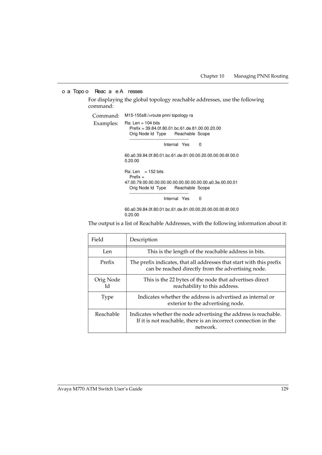 Avaya M770 manual Global Topology Reachable Addresses, Examples 