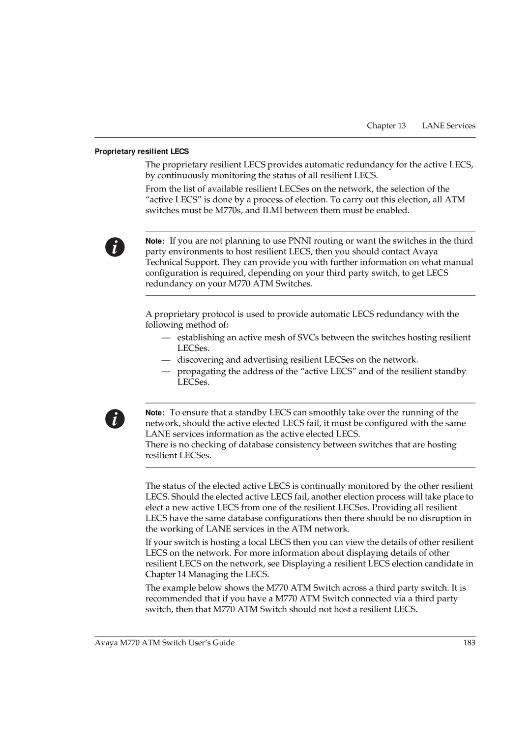 Avaya M770 manual Proprietary resilient Lecs 