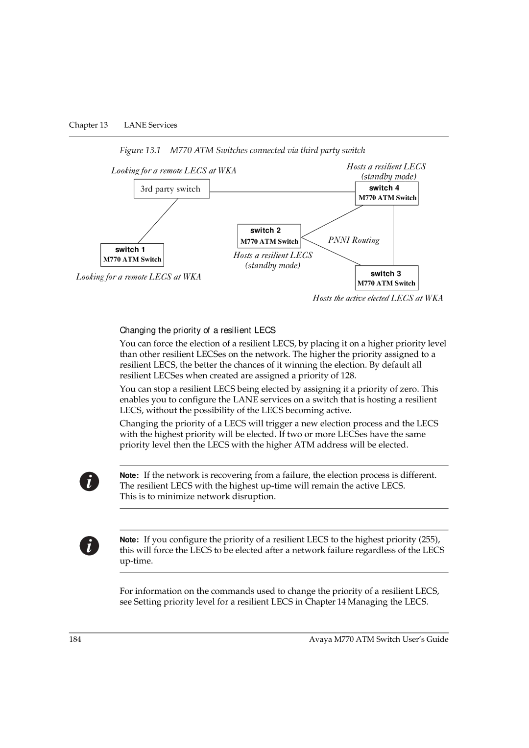 Avaya M770 manual Changing the priority of a resilient Lecs 