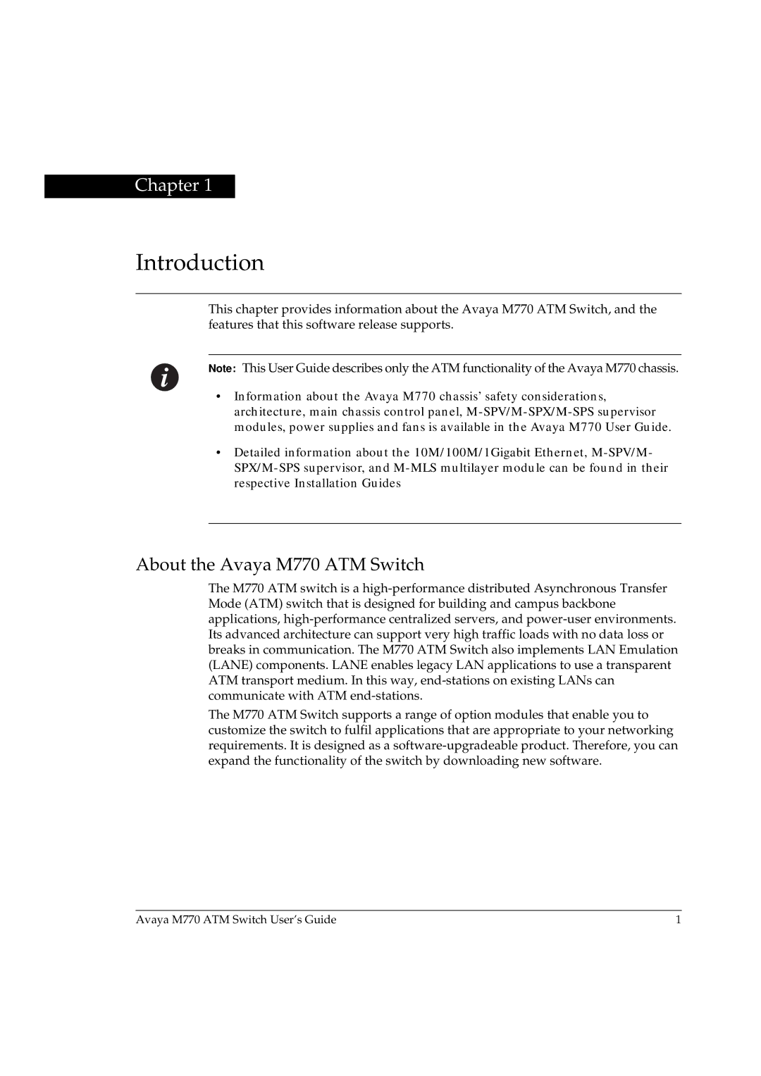 Avaya manual Introduction, About the Avaya M770 ATM Switch 