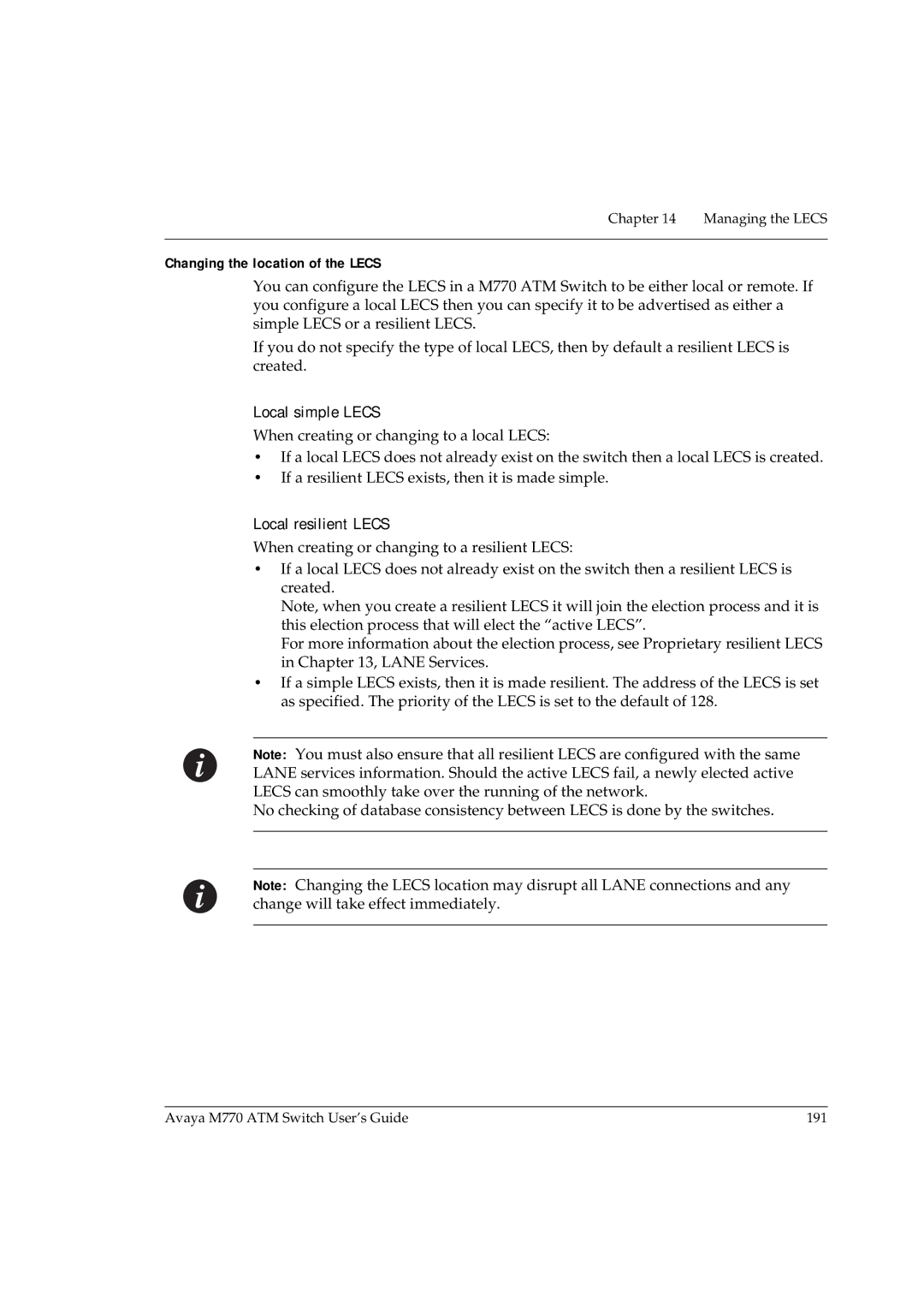 Avaya M770 manual Changing the location of the Lecs, Local simple Lecs, Local resilient Lecs 