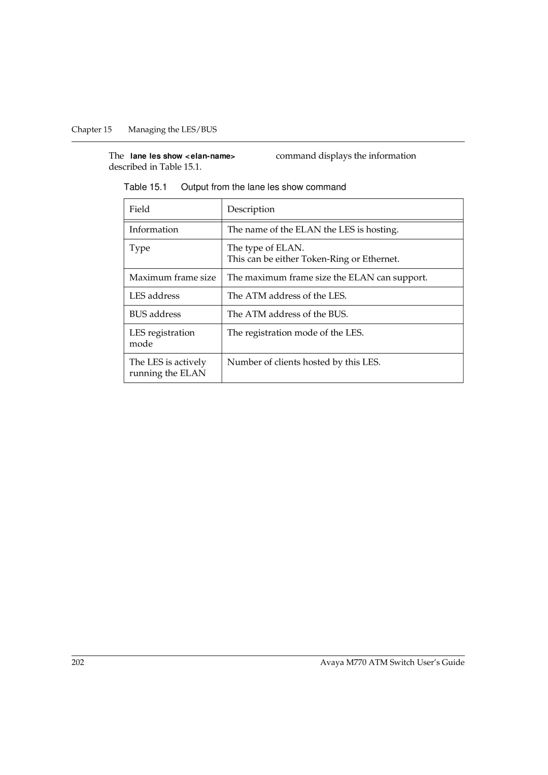 Avaya M770 manual Output from the lane les show command 