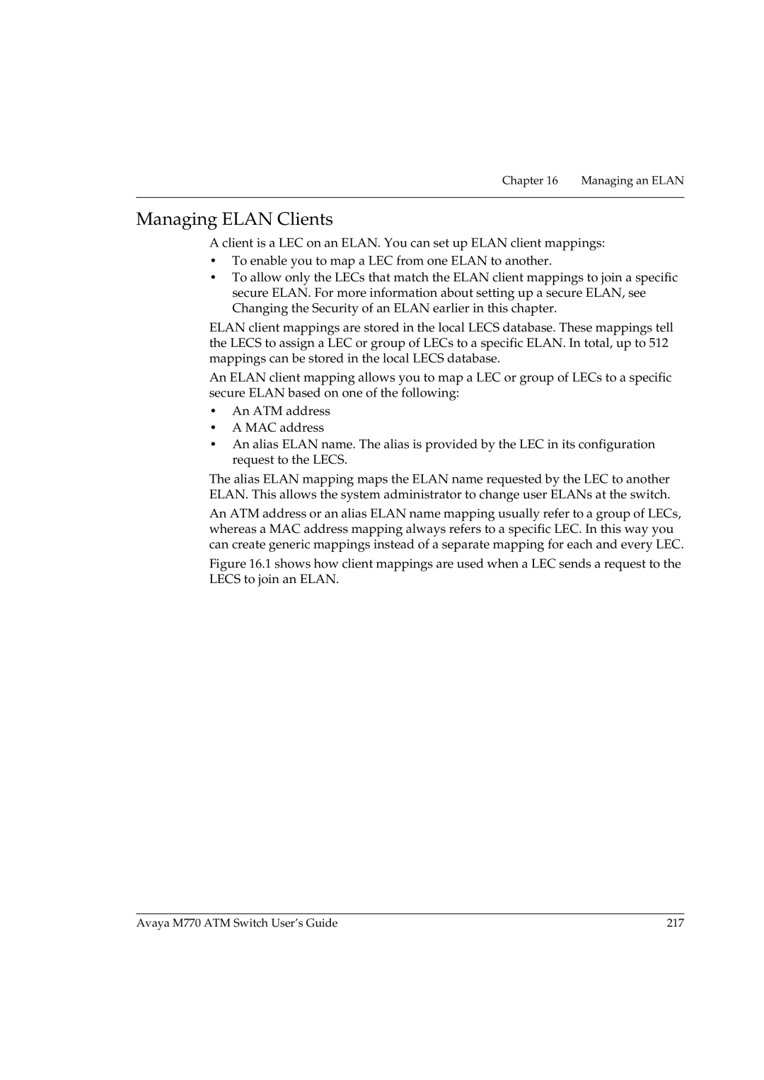 Avaya M770 manual Managing Elan Clients 