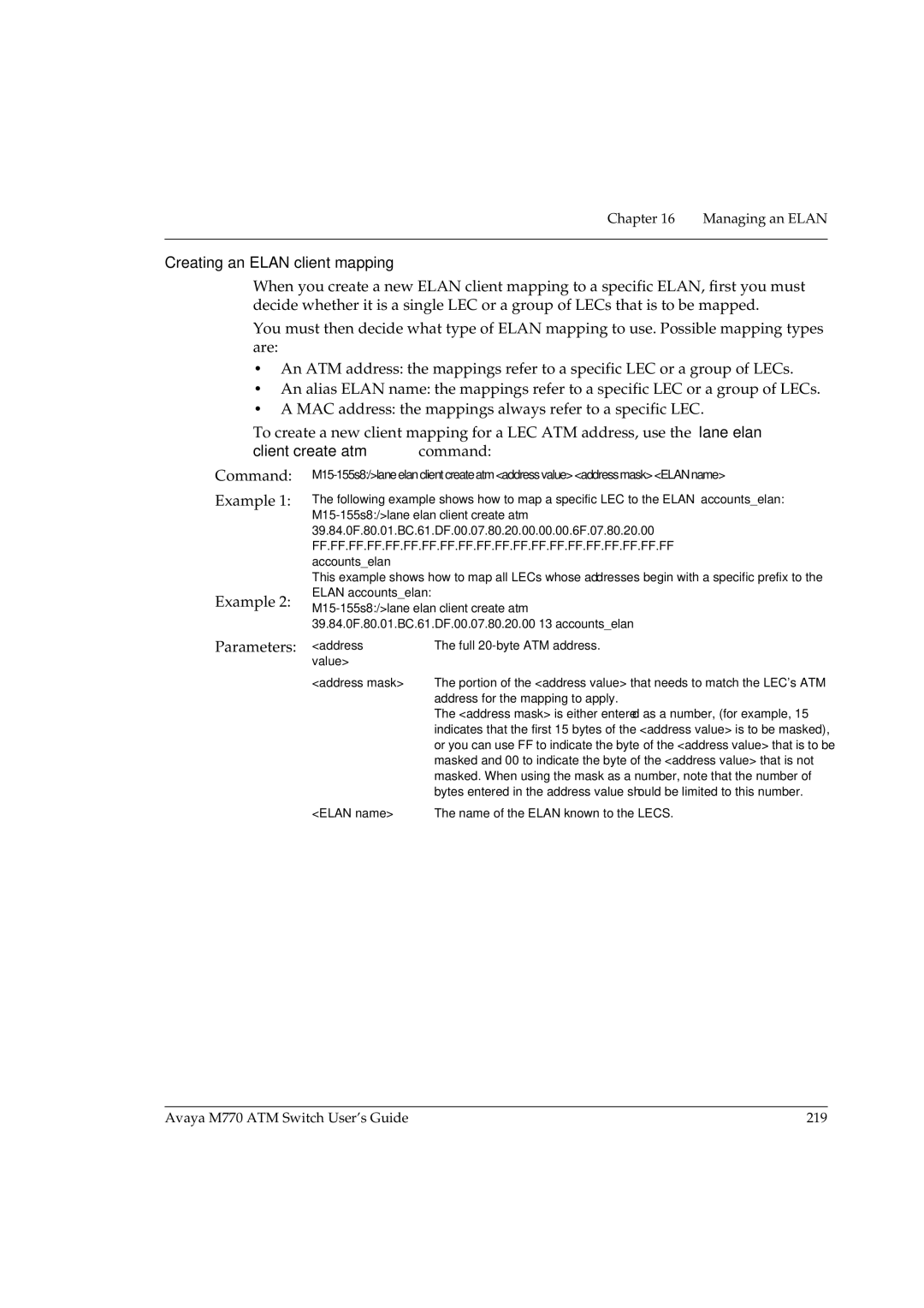 Avaya M770 manual Creating an Elan client mapping 