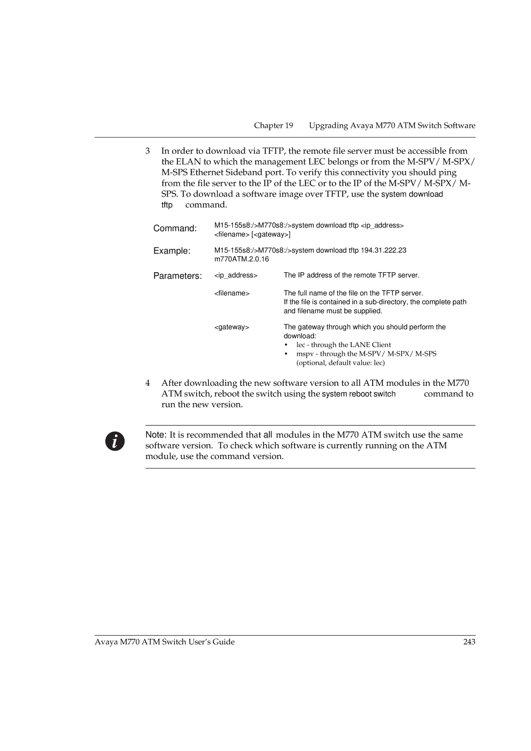 Avaya manual Avaya M770 ATM Switch User’s Guide 243 