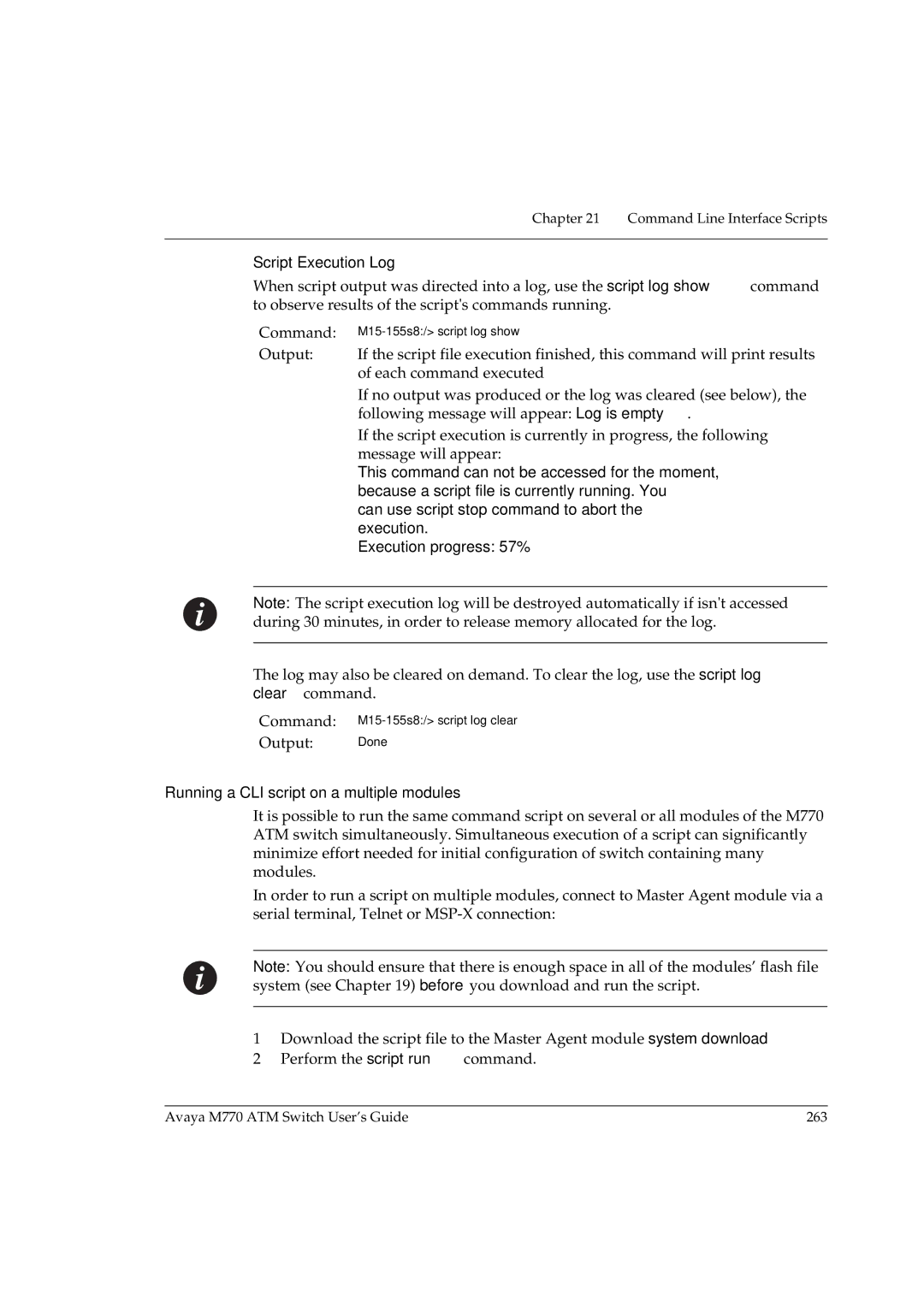 Avaya M770 manual Script Execution Log, Running a CLI script on a multiple modules 