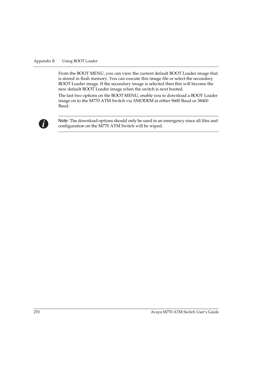 Avaya M770 manual Appendix B Using Boot Loader 