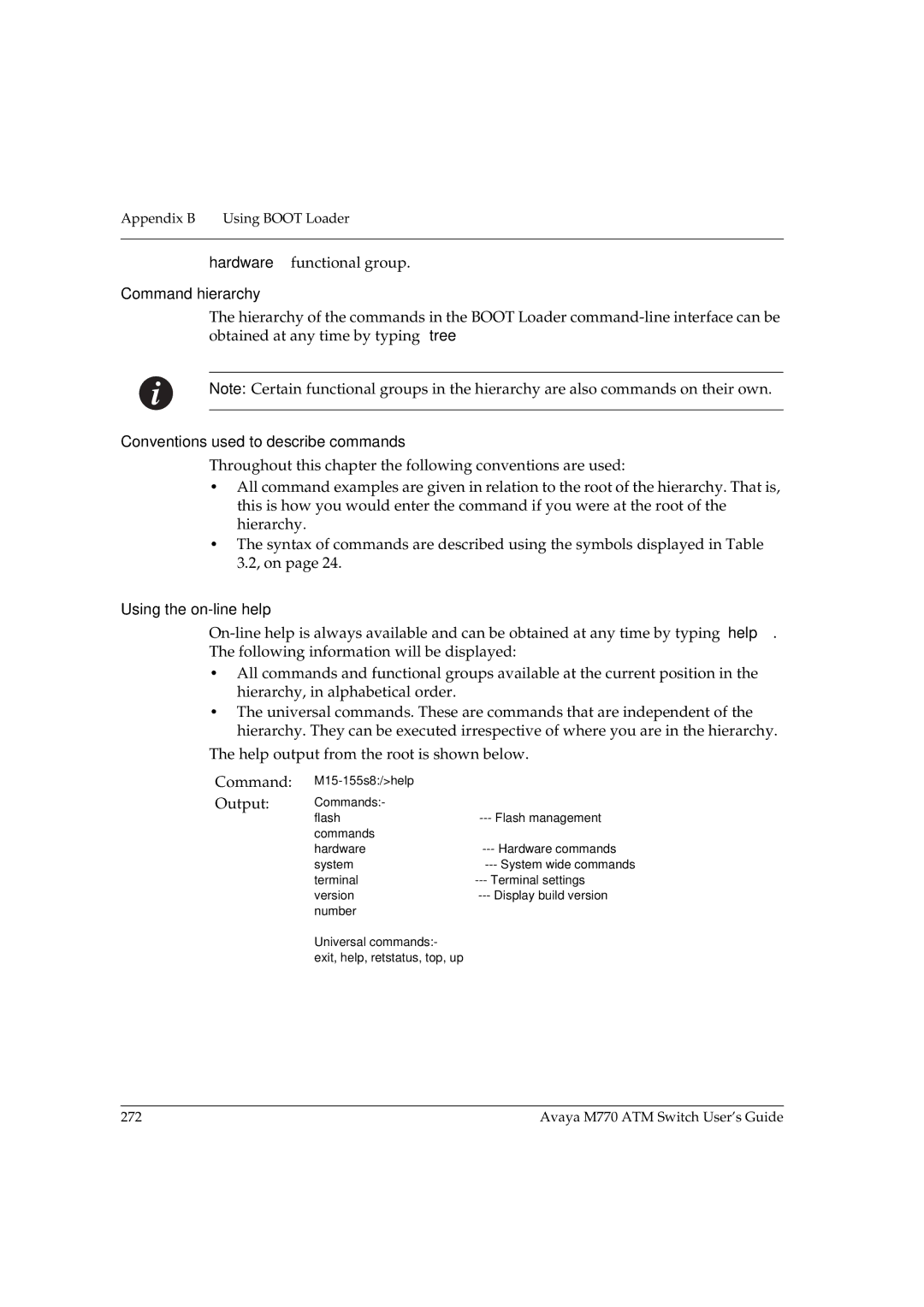 Avaya M770 manual Hardware functional group, Command hierarchy 