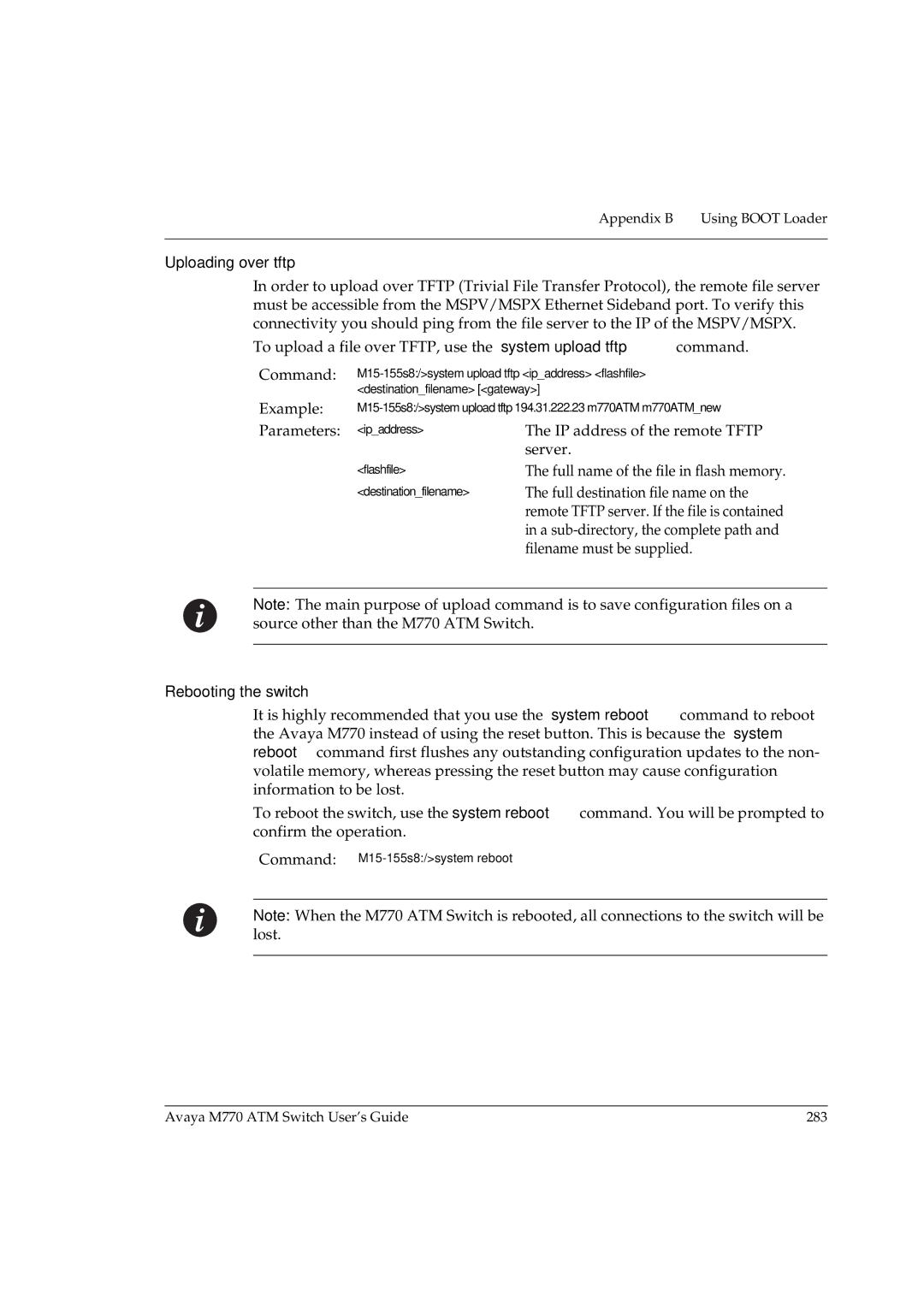 Avaya M770 manual Rebooting the switch 