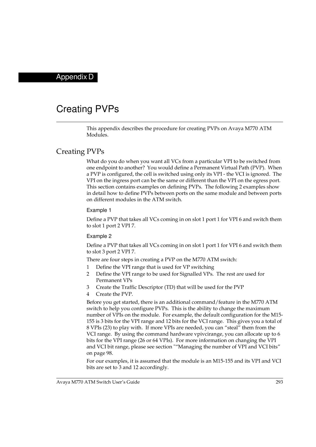 Avaya M770 manual Creating PVPs 