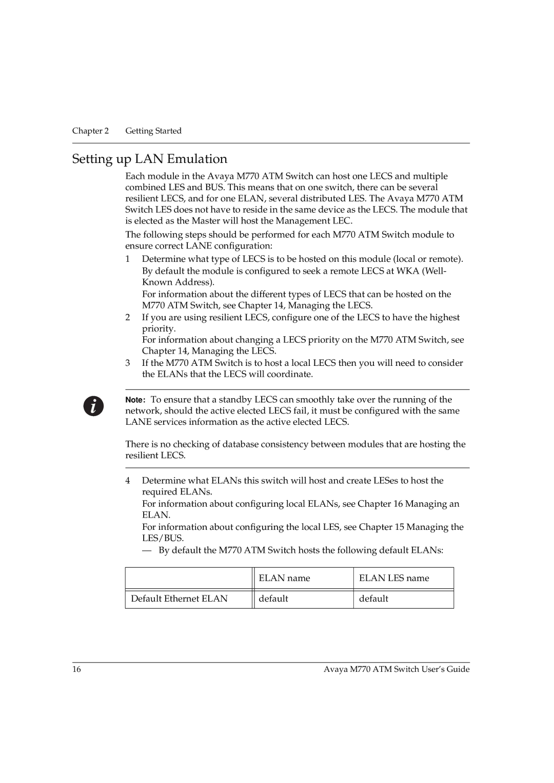 Avaya M770 manual Setting up LAN Emulation 