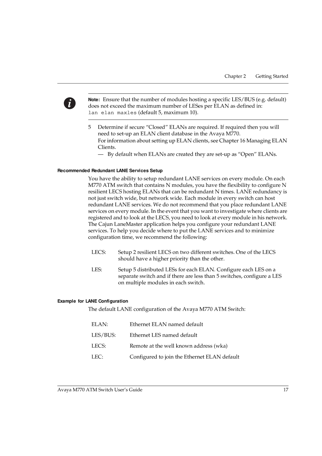 Avaya M770 manual Recommended Redundant Lane Services Setup, Example for Lane Configuration 