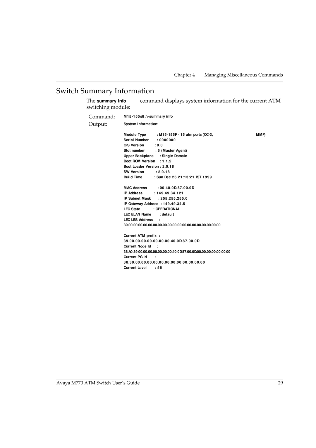 Avaya M770 manual Switch Summary Information, Operational 