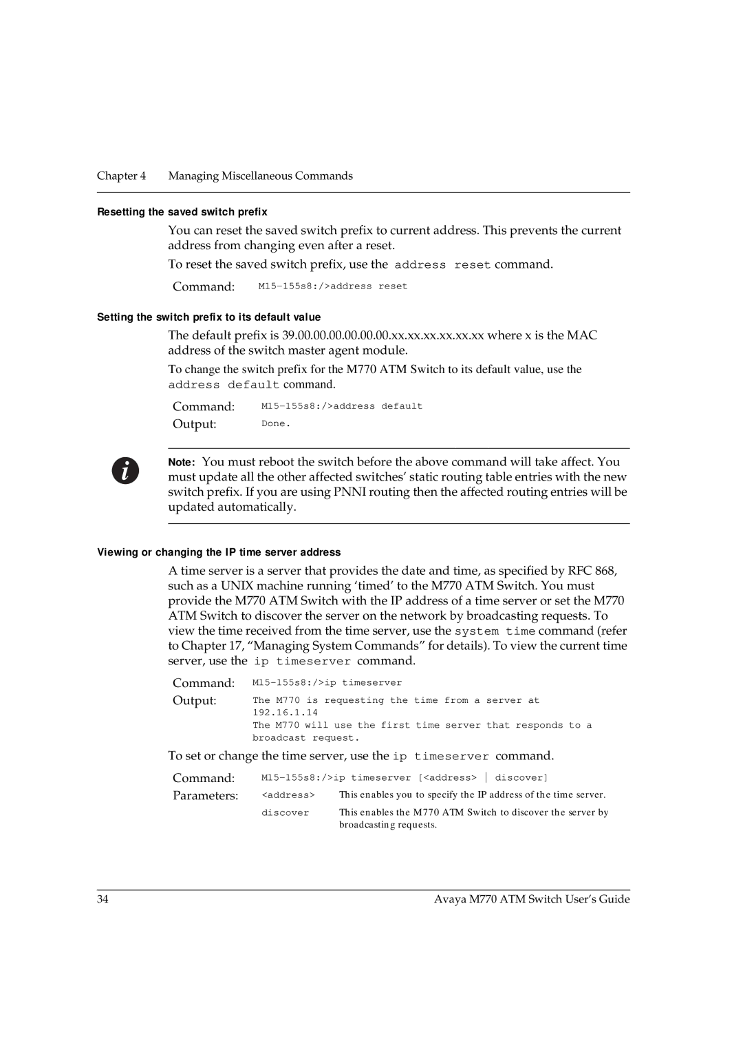 Avaya M770 manual Resetting the saved switch prefix, Setting the switch prefix to its default value, Output Done 