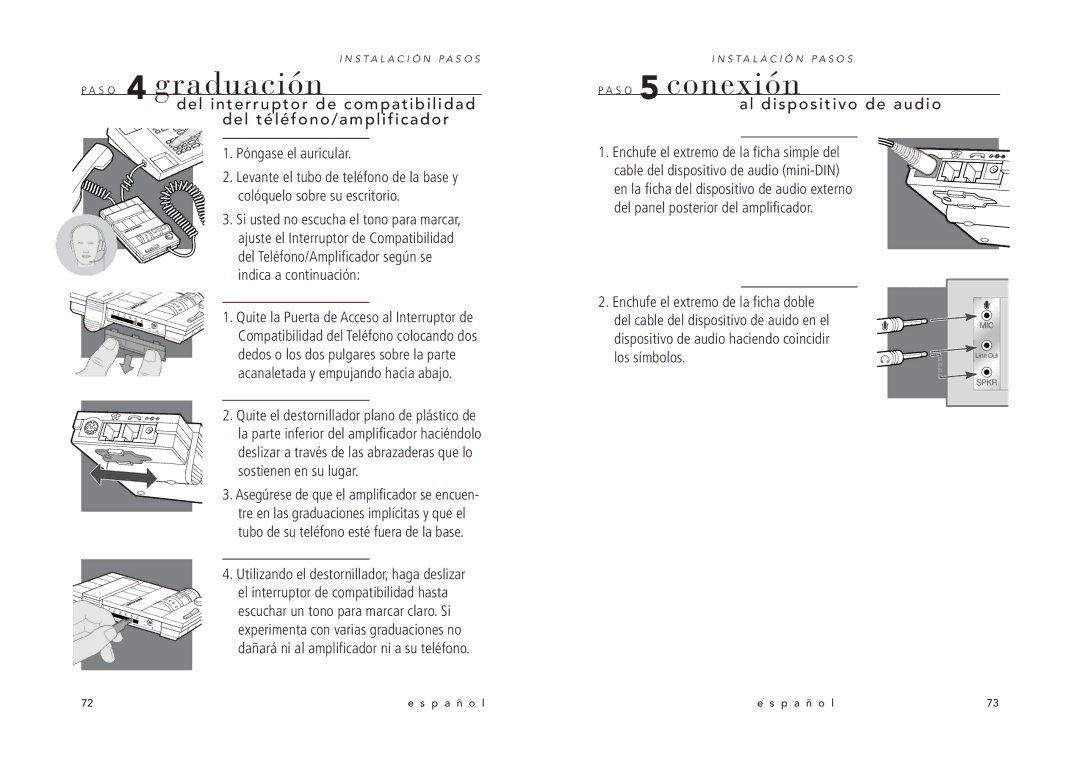 Avaya MX10 manual Del interruptor de compatibilidad del téléfono/amplificador, Al dispositivo de audio 