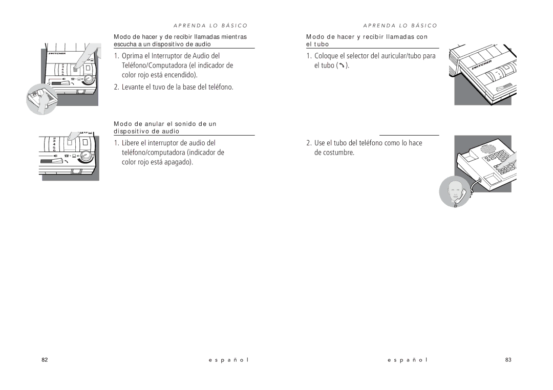 Avaya MX10 manual Levante el tuvo de la base del teléfono, Modo de anular el sonido de un dispositivo de audio 