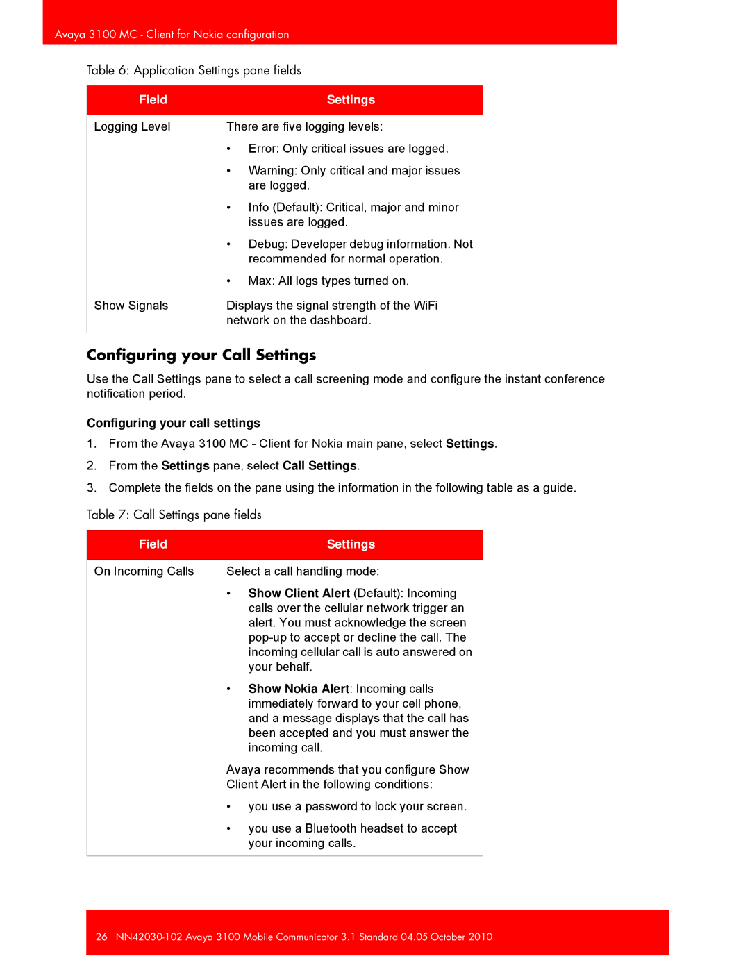 Avaya NN42030-102, 3100 manual Configuring your Call Settings, Configuring your call settings 