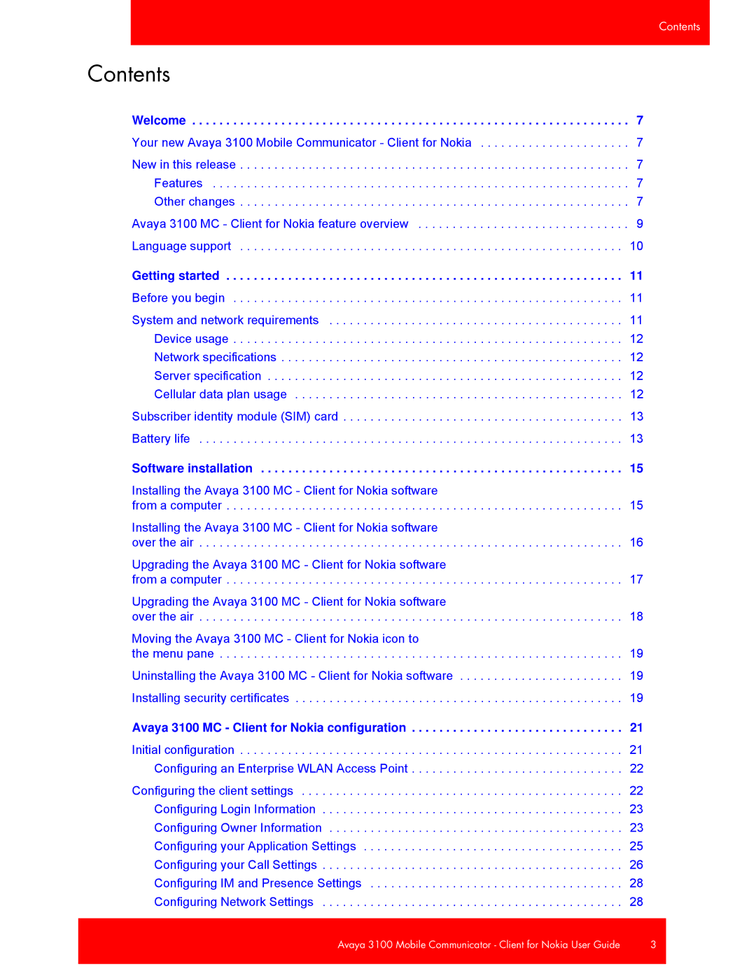 Avaya 3100, NN42030-102 manual Contents 