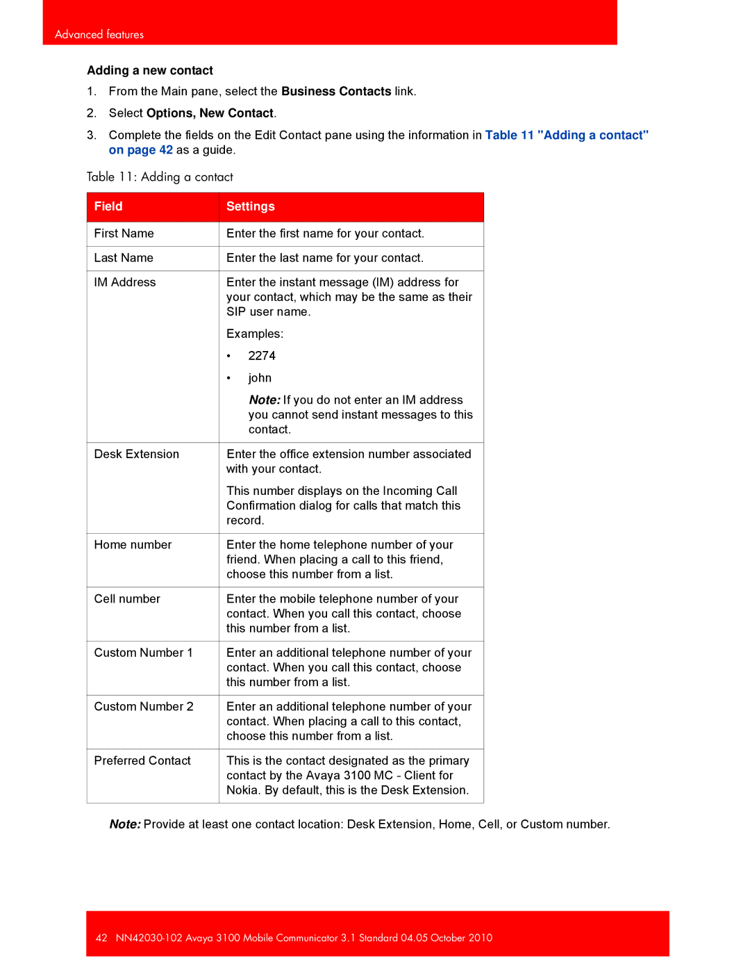 Avaya NN42030-102, 3100 manual Adding a new contact, Select Options, New Contact 