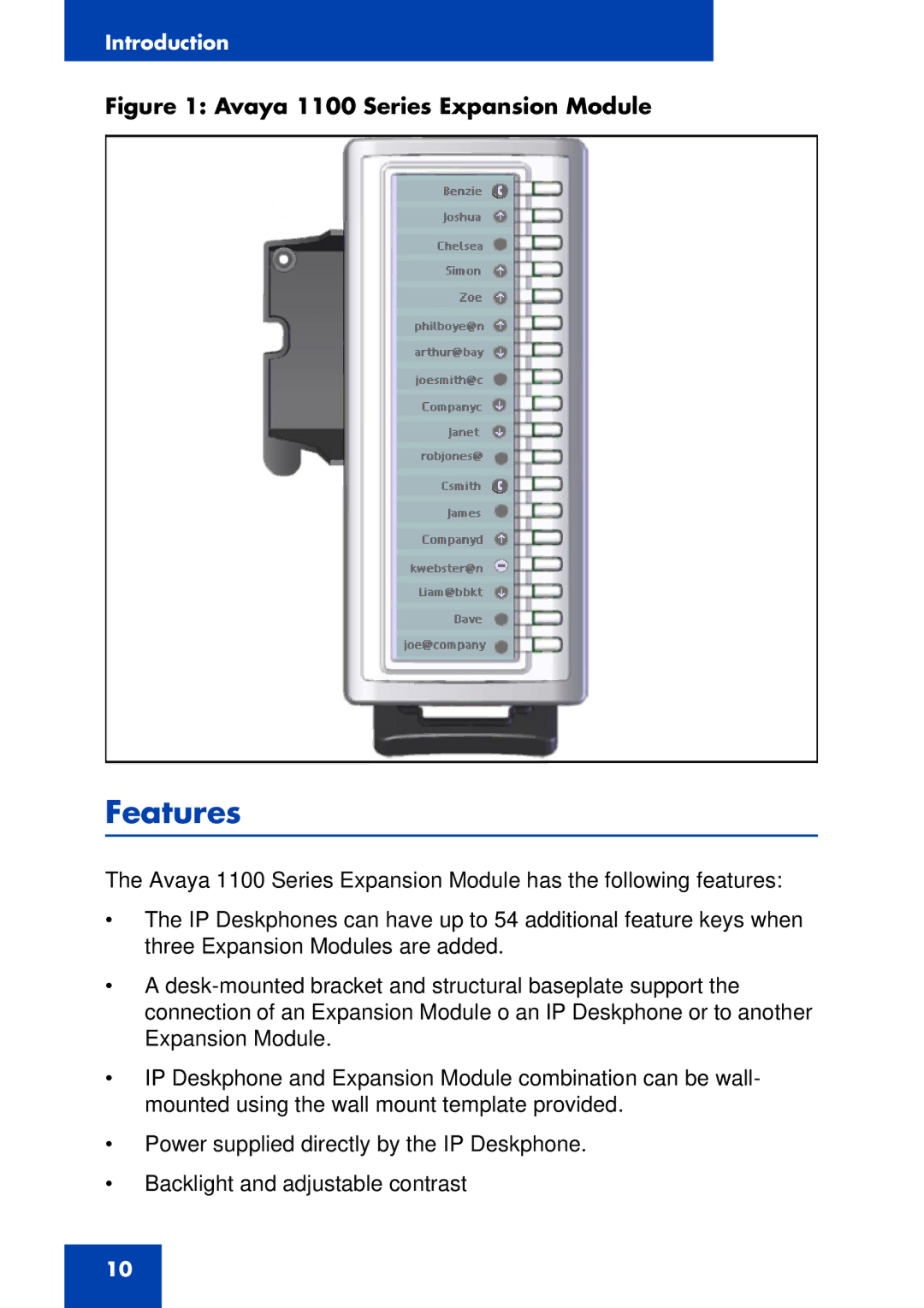 Avaya NN43110-301 manual Features, Avaya 1100 Series Expansion Module 